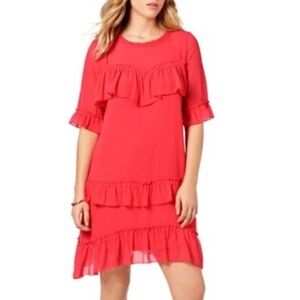 Kenzie Vibrant Choral Tiered Ruffle Dress. Size L. Pop of color